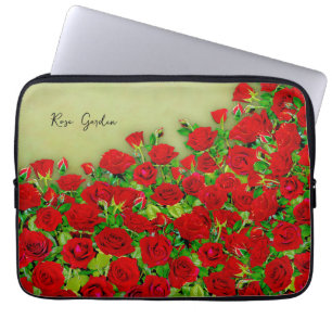 Lebendiges rotes Rosengarten-Blumenmuster Laptopschutzhülle