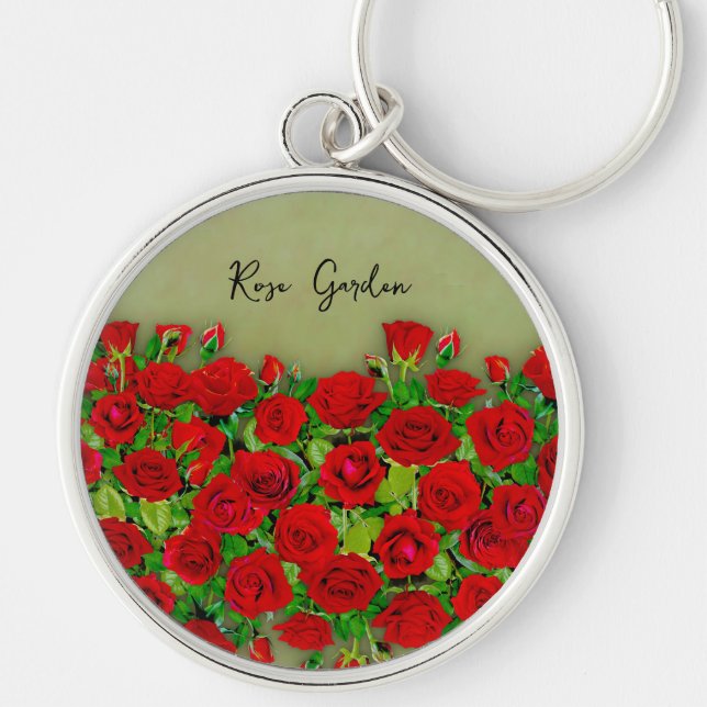 Lebendiges rotes Rosengarten-Blumenmuster Schlüsselanhänger (Vorne)