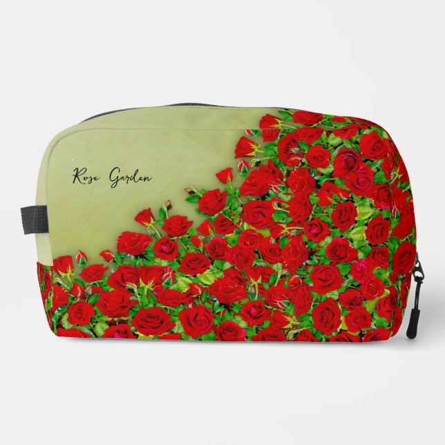 Lebendiges rotes Rosengarten-Blumenmuster Waschbeutel (Vorderseite)