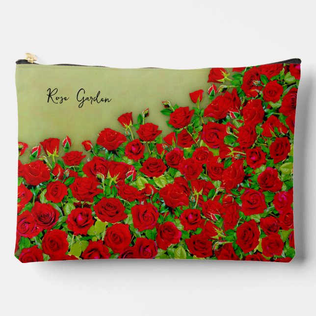 Lebendiges rotes Rosengarten-Blumenmuster Zubehörtasche (Vorderseite)