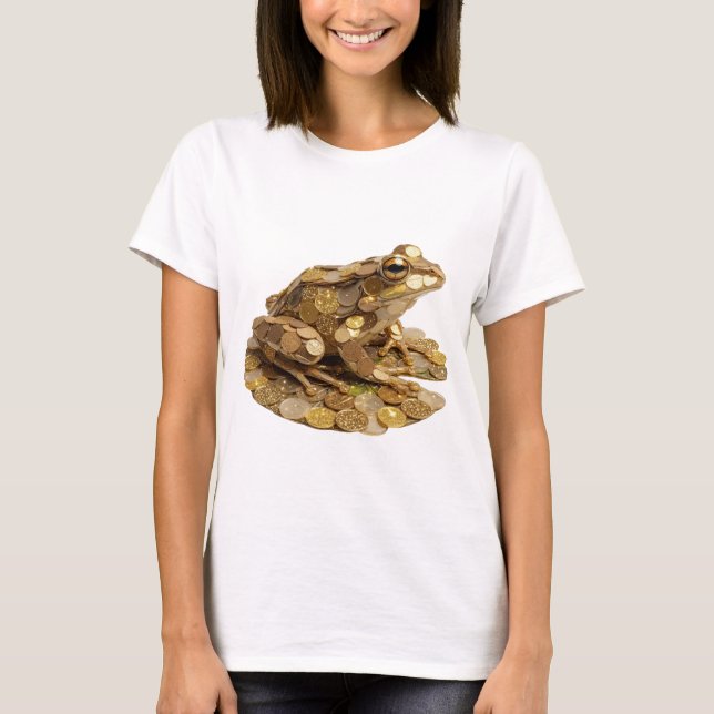 Lebendiges Silber-GELDBEUTEL-FROSCH-Zitat-Design T-Shirt (Vorderseite)
