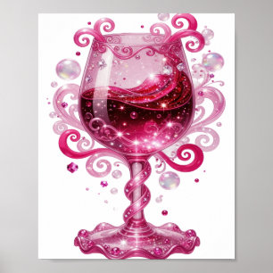 Lebendiges Silber PINK WEINGLAS Druck Poster