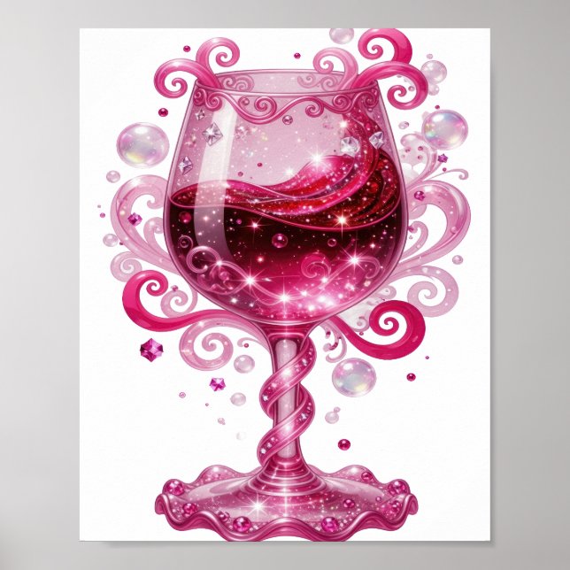 Lebendiges Silber PINK WEINGLAS Druck Poster (Vorne)