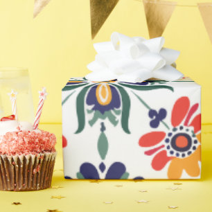 Lebendiges skandinavisches Volk Floralmuster-Wrapp Geschenkpapier