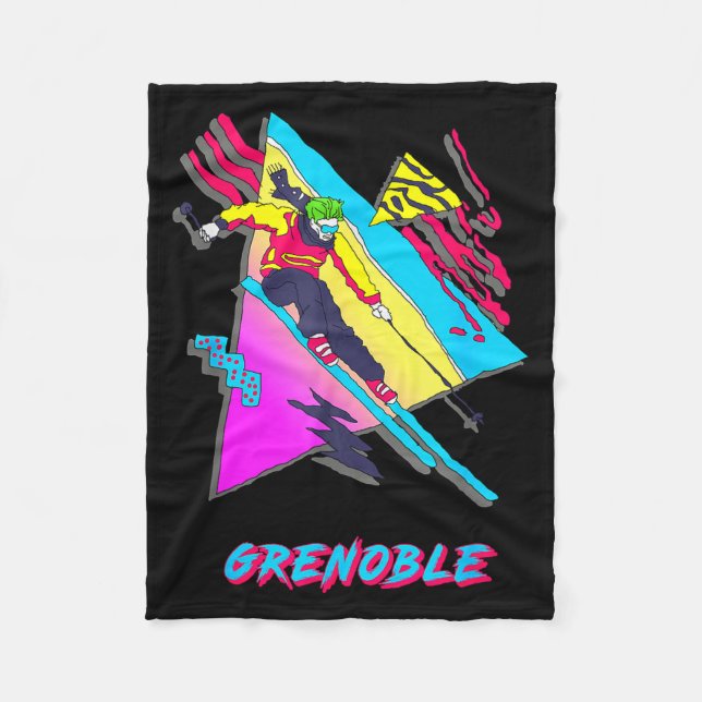 Lebendiges Skidesign mit Grenoble-Text-Ski Fleecedecke (Vorderseite)