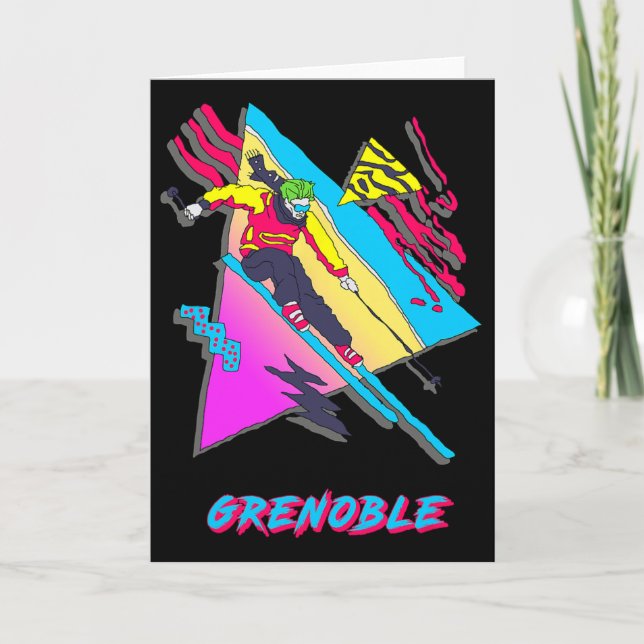 Lebendiges Skidesign mit Grenoble-Text-Ski Karte (Vorderseite)