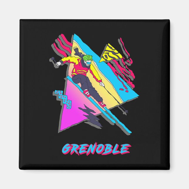 Lebendiges Skidesign mit Grenoble-Text-Ski Magnet (Vorne)