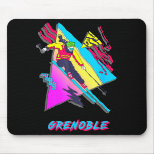 Lebendiges Skidesign mit Grenoble-Text-Ski Mousepad