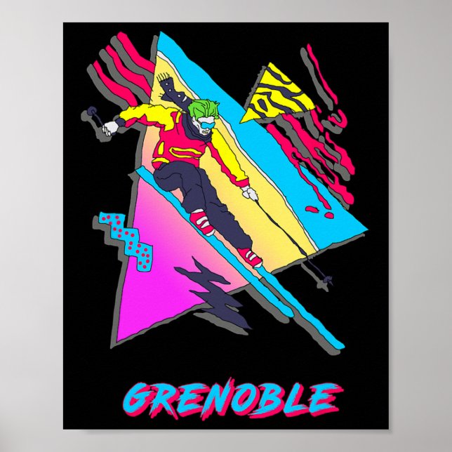 Lebendiges Skidesign mit Grenoble-Text-Ski  Poster (Vorne)