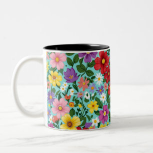 Lebendiges Sommer-Blumenwiesen-Blumenmuster Zweifarbige Tasse