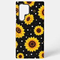 Lebendiges Sonnenblumen-Polka-Punkt-Muster Schwarz