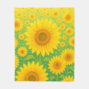 Lebendiges Sonnenblumenfeld-Muster Fleecedecke