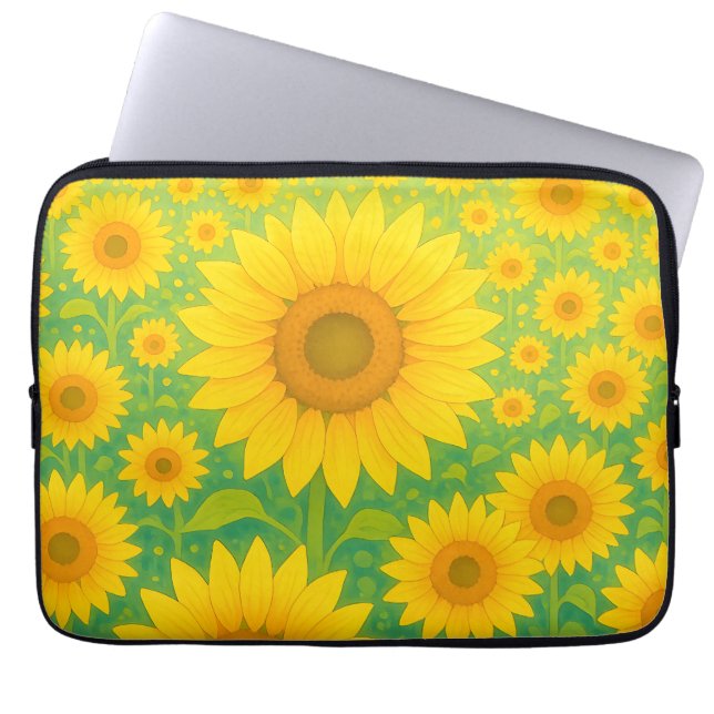 Lebendiges Sonnenblumenfeld-Muster Laptopschutzhülle (Vorderseite)