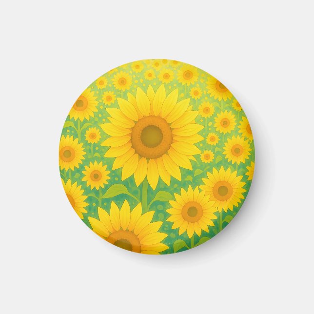 Lebendiges Sonnenblumenfeld-Muster Magnet (Vorne)