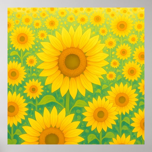 Lebendiges Sonnenblumenfeld-Muster Poster (Vorne)