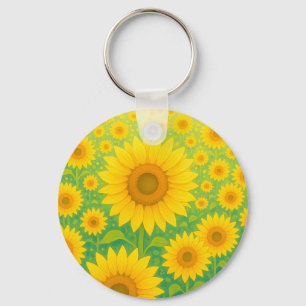 Lebendiges Sonnenblumenfeld-Muster Schlüsselanhänger