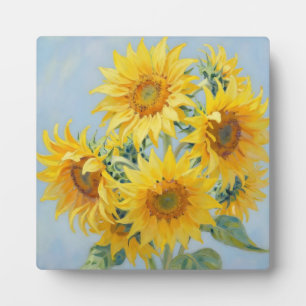 Lebendiges Sonnenblumenstrauß-Ölgemälde Fotoplatte