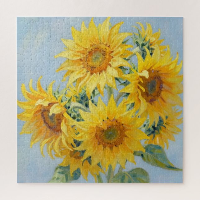 Lebendiges Sonnenblumenstrauß-Ölgemälde Puzzle (Vertikal)