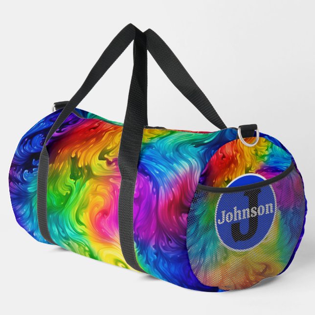 Lebendiges Spektrum-Swirl-Monogramm personalisiert Duffle Bag (Rechte Ecke)