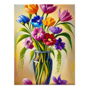 Lebendiges Stillleben mit Blumen in einer Vase Fotodruck