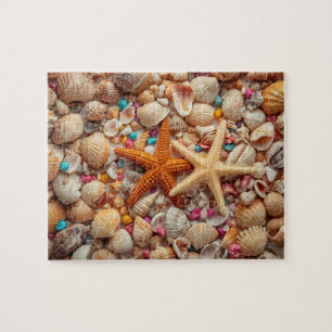 Lebendiges Stillleben mit Muscheln auf Türkis Hint Puzzle