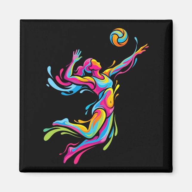 Lebendiges Strand-Volleyball-Spieler-Mutter-Design Magnet (Vorne)
