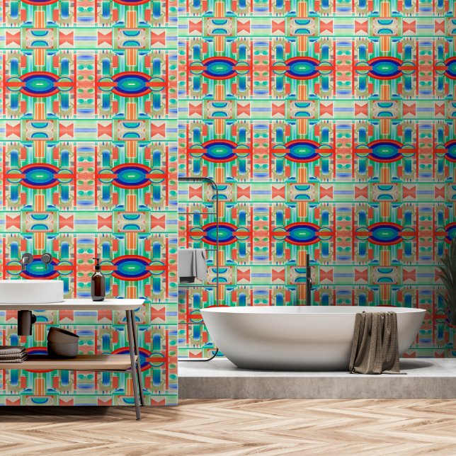 Lebendiges Symmetrie-Geo-Abstrakt-Panel Tapete (Badezimmer)