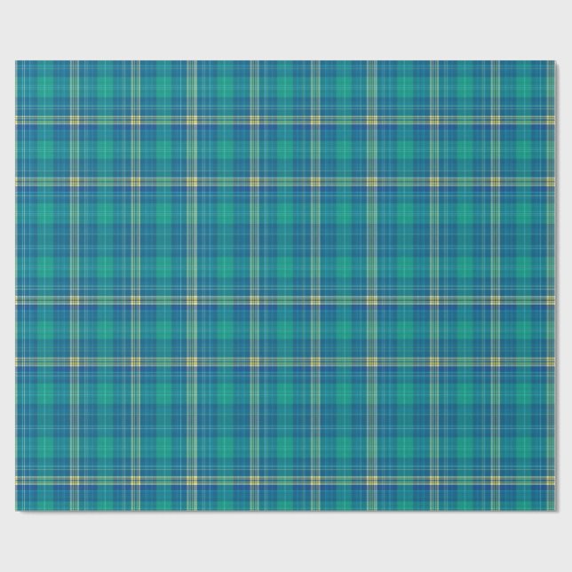 Lebendiges Teal und Mariner-Karomuster Geschenkpapier (Flach)