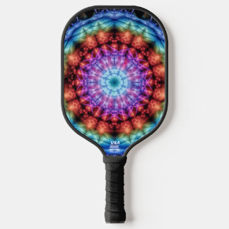 Lebendiges Tie-Dye-Kaleidoskop-Regenbogen-Mandala Pickleball Schläger