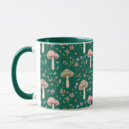 Lebendiges Tiefes Smaragd-Pilze Nahtloses Muster L Tasse