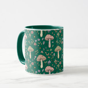 Lebendiges Tiefes Smaragd-Pilze Nahtloses Muster L Tasse