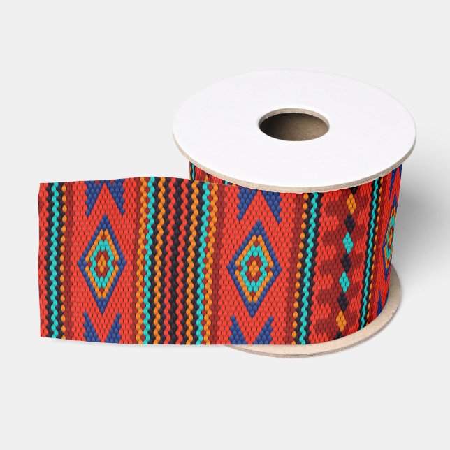 Lebendiges, tribal geometrisches Boho-Ethnik-Muste Ripsband (Spule)