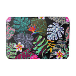 Lebendiges tropisches Blätter- und Blumenmuster Badematte