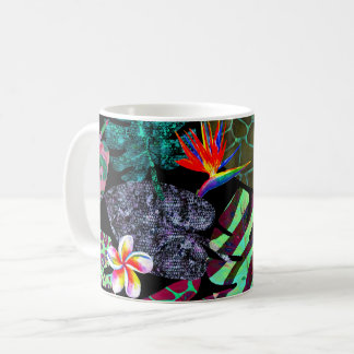 Lebendiges tropisches Blätter- und Blumenmuster Kaffeetasse