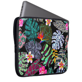 Lebendiges tropisches Blätter- und Blumenmuster Laptopschutzhülle