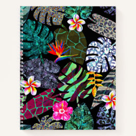 Lebendiges tropisches Blätter- und Blumenmuster Notizbuch