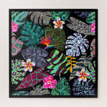 Lebendiges tropisches Blätter- und Blumenmuster