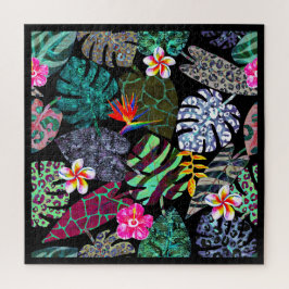Lebendiges tropisches Blätter- und Blumenmuster Puzzle