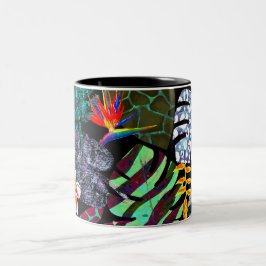 Lebendiges tropisches Blätter- und Blumenmuster Zweifarbige Tasse