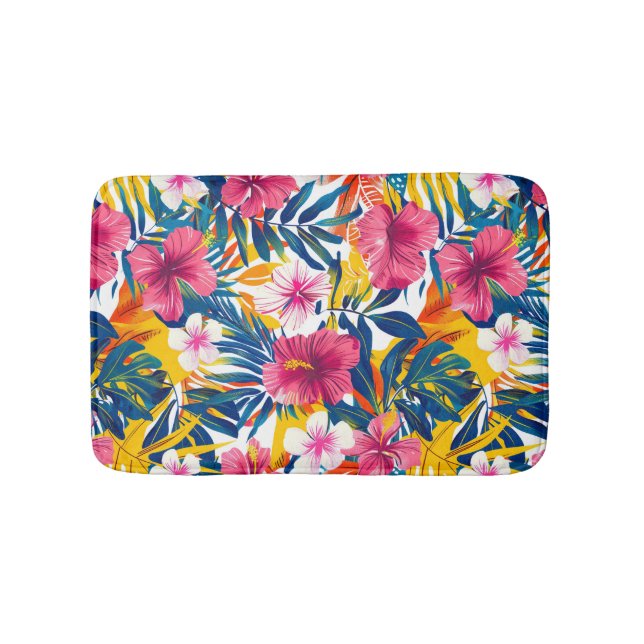Lebendiges tropisches Blumenparadies-Musterdesign Badematte (Vorderseite)