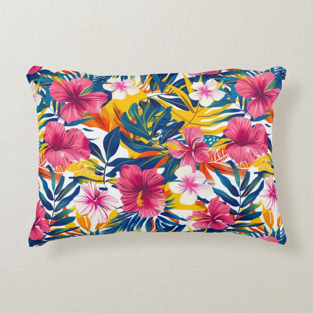 Lebendiges tropisches Blumenparadies-Musterdesign Dekokissen (Vorderseite)