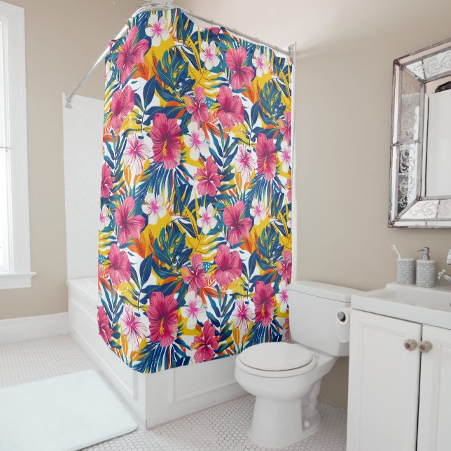 Lebendiges tropisches Blumenparadies-Musterdesign Duschvorhang (Beispiel)