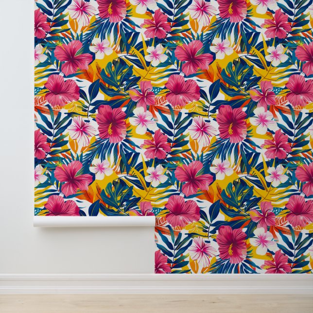 Lebendiges tropisches Blumenparadies-Musterdesign Tapete (Anwendung)