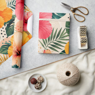 Lebendiges Tropisches Hibiskus-Blumen-Nahtloses Mu Geschenkpapier