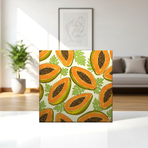 Lebendiges tropisches Papaya-Frucht- und Blattmust Fliese