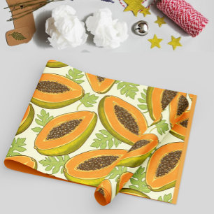 Lebendiges tropisches Papaya-Frucht- und Blattmust Geschenkpapier