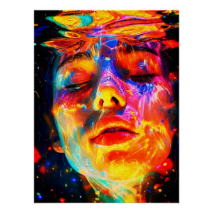 Lebendiges Unterwasser-Porträt einer Frau, Ölmaler Poster