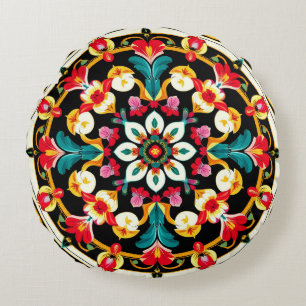 Lebendiges verziertes Mandala-Design Rundes Kissen