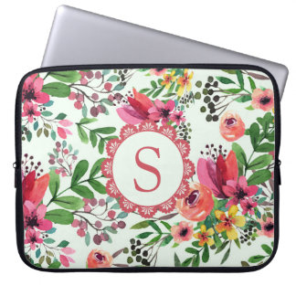 Lebendiges Wasserfarben-Blumenmonogramm Laptopschutzhülle