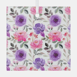 Lebendiges Wasserfarben-Blumenmuster in Rosa und L Ornament Aus Glas
